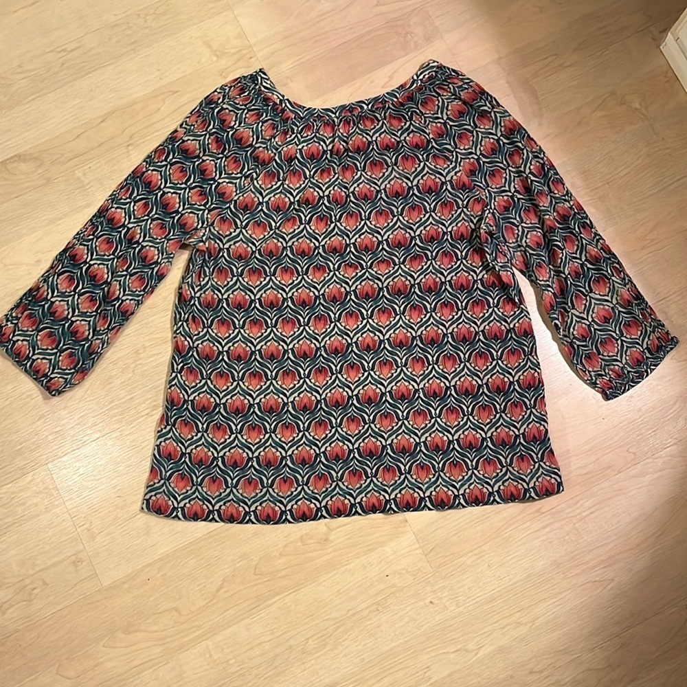 Lucky Brand Popover Blouse Top Boho Floral 3/4 Sleeve Size XL - Picture 7 of 8